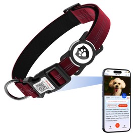 ilFindYou Reflective Dog Collar with AirTag Holder for Large Dogs Soft Nylon Burgundy Sized L