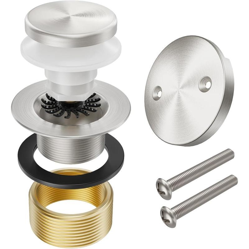 Brushed Nickel Bathtub Drain Stopper and Overflow Kit, Solid Brass