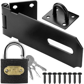 Litensh Stainless Steel Door Locks with Padlock, Deadbolt Lock Hasp Security Packlock Closure Gate Lock Hasp Lock Shed Lock for Bedroom Garage Window Black, 4 Inch