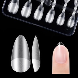 XS Short Almond Nail Tips - Soft Gel Nail Tips Almond Shaped Full Cover Gel X Nails Pre Etched for Extensions,PMMA Resin Clear Strong False Press on Nails 12 Sizes 120PCS