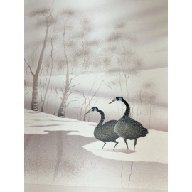 Geese On A Snowy Landscape Winters Morning Painting On Canvas 19x15 16x12