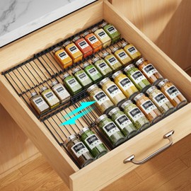 iSPECLE 4 Pack Spice Drawer Organizer - Low Profile Rack for Jars, Black