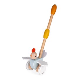 Janod - Wooden "Chicken" Sliding Toy - Baby and Toddler Toy - Development of Motor Skills and Imagination - Quiet Wheels - FSC Certified - From 18 Months, J08260
