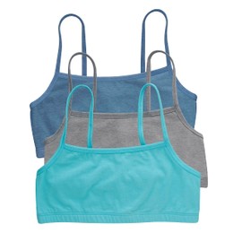Hanes Women's Bralette, Breathable Pullover Bra, Crop Top, Solid or Assorted, 3-Pack, Denim Jacket/Concrete Heather/Ultra Blue, Medium