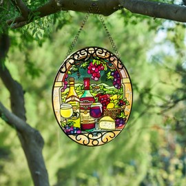XNDGURE Stained Glass Window Hangings Bee, Butterfly, Puppy Suncatchers Stained Glass Windows, Wall Hangings Hand-Painted Glass Panel Decoration (Wine)