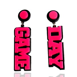 Game Day Earrings For Women, Acrylic Football/Rugby/Baseball/Basketball/Volleyball Team Sports Spirits Cheer Fan Gifts Accessories Long Dangle Jewelry (Black+Rose Red)