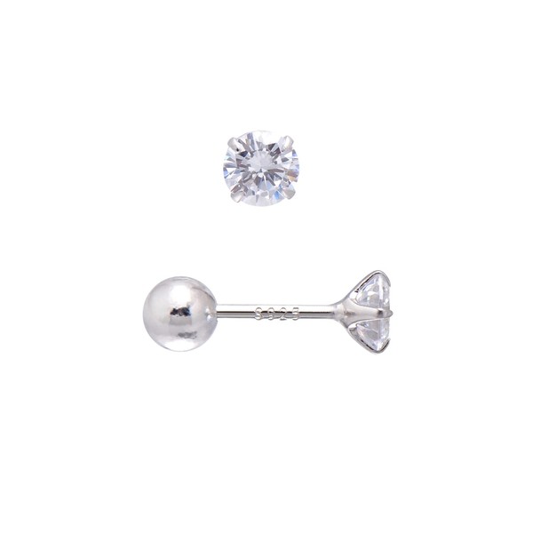4 MM Cubic Zirconia Sterling Silver Earrings Studs Screw Backs,
