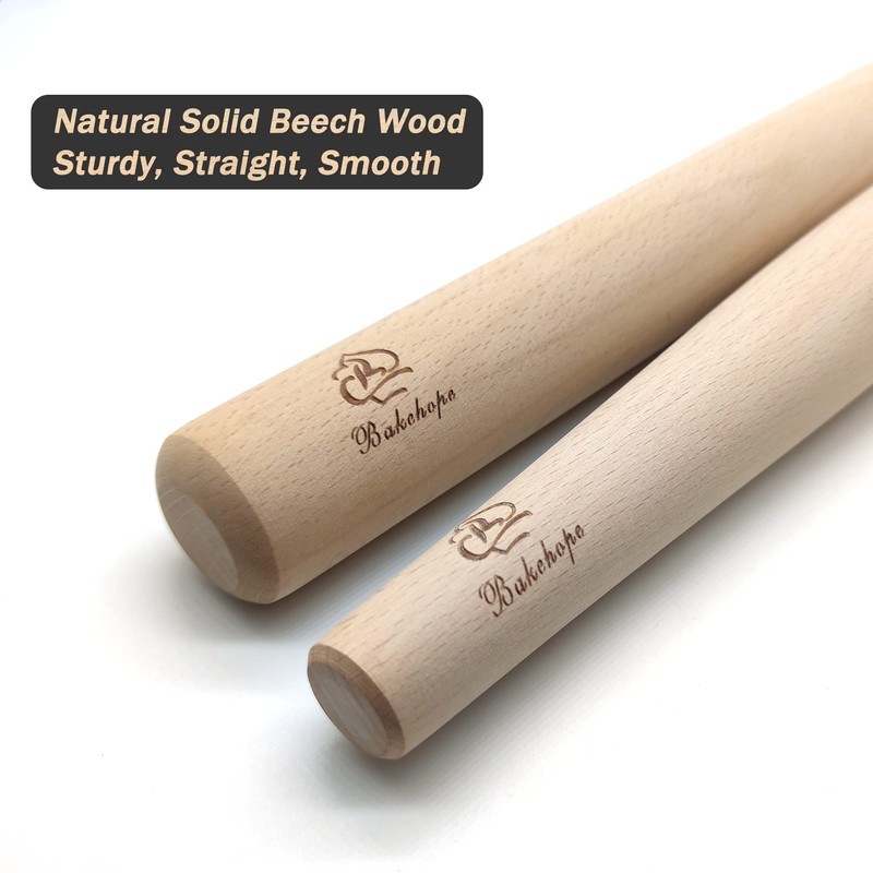 Bakehope French Rolling Pin for Baking Pasta Pizza Bread, Natural