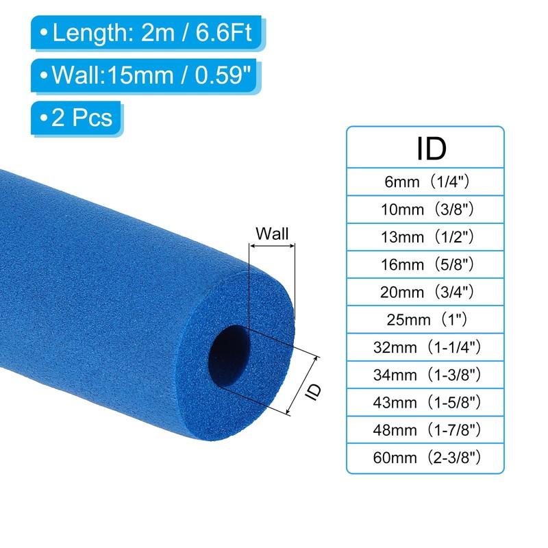 PATIKIL 5/8" (16mm) ID x 6.6Ft x 0.59" Pipe Insulation,