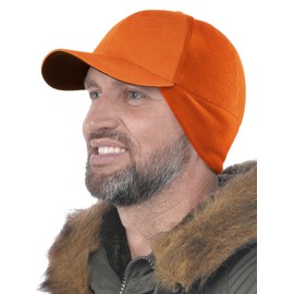2SBR 2SABERS Mens Winter Hat with Earflaps and Visor - Warm Trucker Baseball Cap Hat Blaze Orange