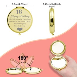16 Year Old Birthday Gift Gold Compact Makeup Mirror Sweet 16th Gifts for Girls 16th Birthday Gift for Daughter Granddaughter Niece Sister Friends Sixteen Birthday Present for Girls Folding Mirror
