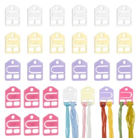 NBEADS 32 Pcs 4 Colors Acrylic Embroidery Floss, Floss Thread Drops with Label Tag Shield Shape Acrylic Bobbins Thread Organizer Card for Cross-Stitch Embroidery Floss Organization