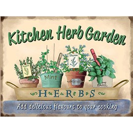 Shawprint KITCHEN HERB GARDEN RETRO VINTAGE STYLE METAL TIN WALL PLAQUE SIGN NOVELTY GIFT (8" x 6")