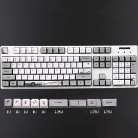 Mirai Past 104+9 Keycaps for Full Size Mechanical Keycap,Ink Keyboard Keycaps Custom PBT OEM Profile Keycaps with Keycap Puller for Cherry MX 71/61 60 Percent Keyboard, Whtie