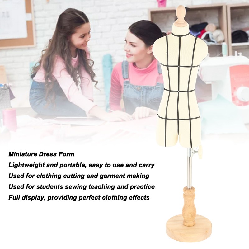 Miniature Dress Form with Stand Wood Base Sewing Mannequin Body