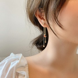 Star Tassel Drop Dangle Earrings for Women,Gold Star Moon Earrings Lucky Star Drop Earrings Cute Star Statement Tassel Earrings Star Hoop Earrings Jewelry (B)