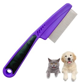 Yumflan Flea Comb with Rubber Handle, Professional Fine Teeth Grooming Comb for Dogs & Cats (Purple)