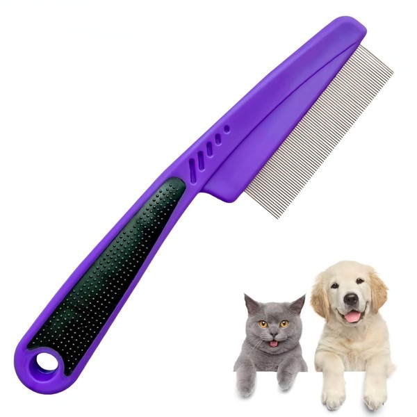 Yumflan Flea Comb with Rubber Handle, Professional Fine Teeth Grooming