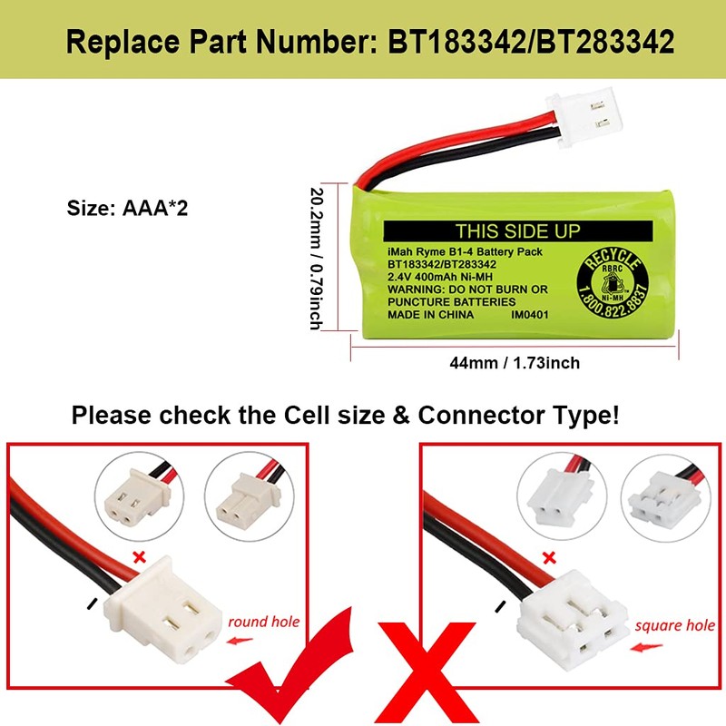 iMah BT183342/BT283342 2.4V 400mAh Ni-MH Battery Pack Compatible for BT166342/BT266342