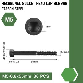 QUARKZMAN Pack of 30 M5-0.8 x 55 Hex Socket Cap Screws, Class 12.9 Carbon Steel Allen Screws, Hex Socket Screw Black Oxide Fasteners for Machines