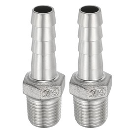 PATIKIL 304 Stainless Steel Barb Hose Fitting, 2 Pack 3/8" Hose Barb x 1/4" PT Thread Pipe Connector Adapter Quick Fittings for Bore Air Water Connecting
