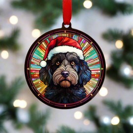 Image Industry Cockapoo Black in Santa Hat Suncatcher Decoration - Christmas Tree Bauble - Dog Lovers - Stocking Filler - Baubles