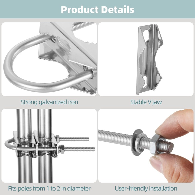 4 Pcs Double Antenna Mast Clamp, 5.9 in U Bolt