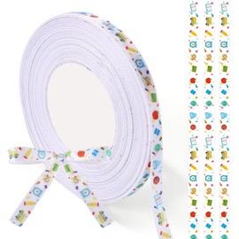 3/8" Back to School Ribbon, 50 Yards School Themed Ribbon with Bus Pencil Book Designs for Teacher Gift Wrapping Classroom Decor & DIY Crafts
