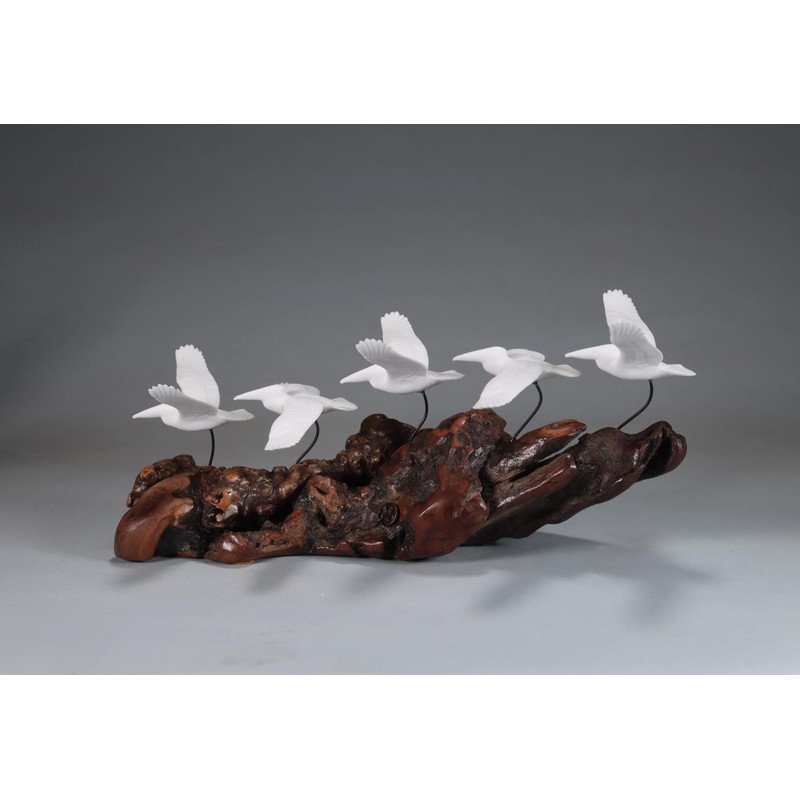 5 Pelicans in Flight by John Perry 11 inch Long