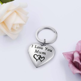PHOCKSIN I Love You Mum Text Engraved Lockets Silver Heart Keyrings For Mum Photo Locket Keyring from Daughter Son for Mothers Day