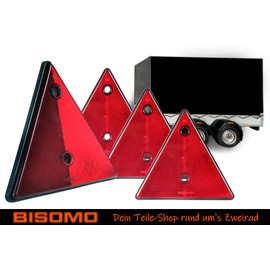 BISOMO 4 x reflector triangle, rear reflector, trailer triangle, red, 150 mm, for cars and trailers with E-mark