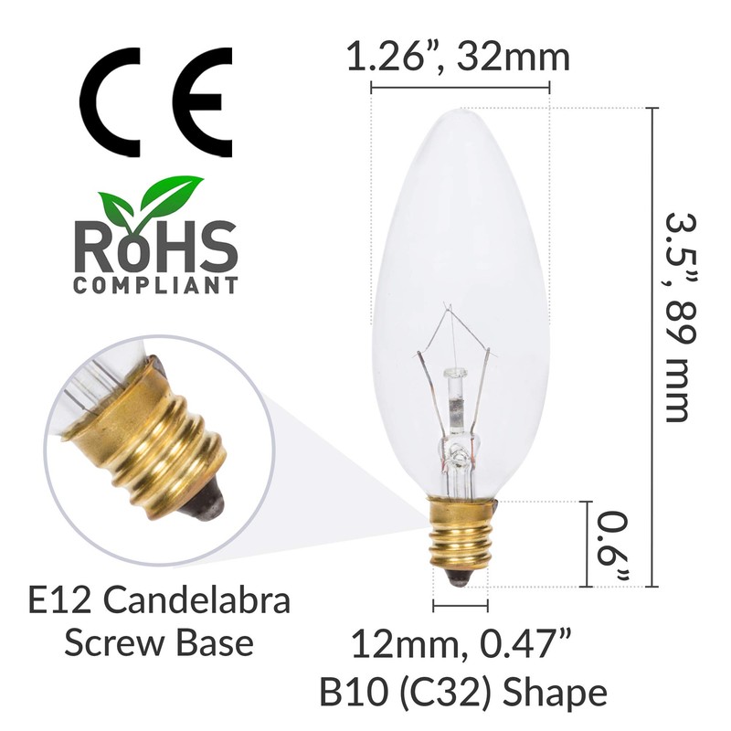 Simba Lighting Candelabra Torpedo Clear B10 CTC 25W E12 Base