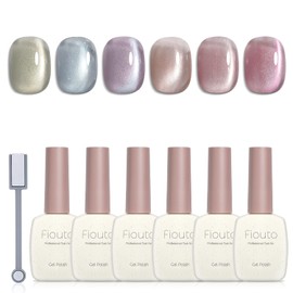 Fiouto Magnetic Nails, Large Capacity, 0.5 fl oz (15 ml), Gel Nails, Color Gel, Magnetic Gel, Cat Eye Gel, UV/LED Compatible, Magnets, Set of 6 Colors (Wind Glowing Magnet Gel)