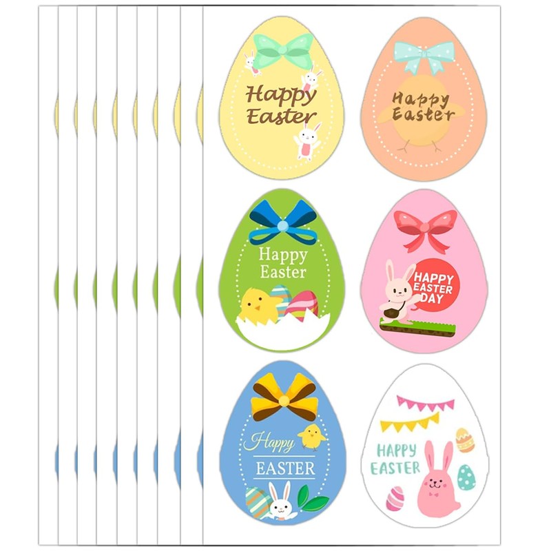 1.5x2 Inch Easter Egg Stickers Bunny Labels Flowers Mixed Designs