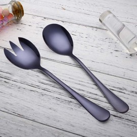 2 Pcs Steel Salad Spoon Salad Spoon Fork Serving Set Salad Mixing Dinner Fork for Kitchen Cooking Utensil Cutlery Set Black