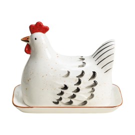 Colias Wing Retro Hen Ceramic Butter Dish with Lid Butter Keeper Butter Plate Tray for Kitchen Countertop Butter Crock Keeper Saver