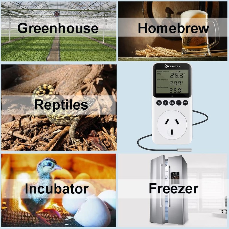 KETOTEK Day and Night Temperature Controller Thermostat Plug with Sensor