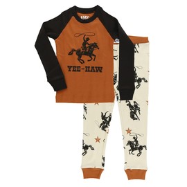 Lazy One Warm Long-Sleeved Kids' Pajamas for Girls and Boys, Funny Kids' Pajama Sets, Cozy, Comfy, Cowboy, Cowgirl, Horse, Rodeo (Yeehaw, 8)