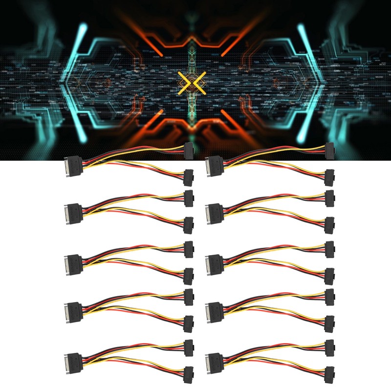 10Pcs SATA Power Adapter 15pin 1 Male to 2 Female