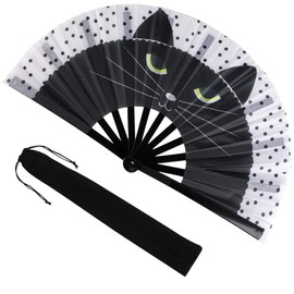 Large Folding Hand Fan for Line Dance, Men/Women Rave Hand Fan, Clack Popping Fans for Boots On The Ground Dance, EDM, Wedding, Party (Cat)