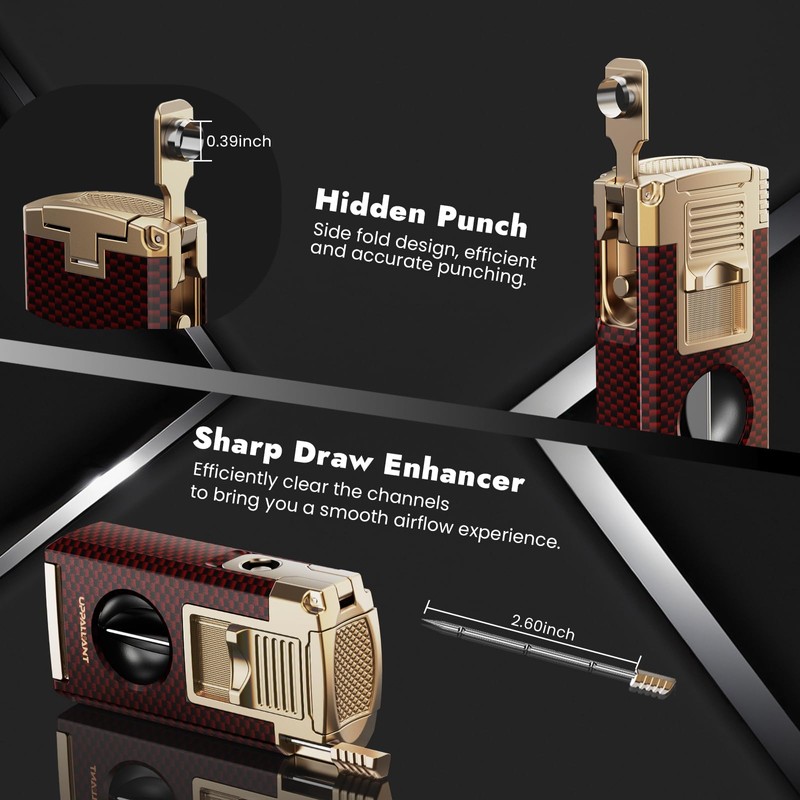 5-in-1 Torch Lighter with Cutter, Punch, Holder, Draw Enhancer Tool