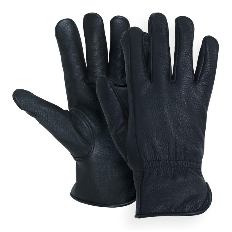 MEN`S FULL GRAIN BLACK DEERSKIN LEATHER GLOVES UN-LINED (American Fur)