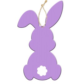 Easter Bunny Wooden Sign Easter Door Sign with String Easter Decorations Bunny Door Hanger Easter Wall Hanging Easter Bunny Banner Easter Rabbit Decor Easter Party Supplies (Purple)