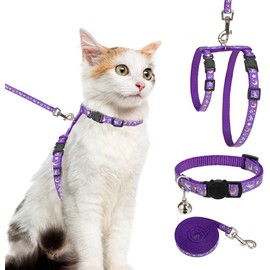 Juego de arnés para gatos con correa y collar, a prueba de escapes, arnés ajustable para gatos con patrón de estrella y luna que brilla en la...      