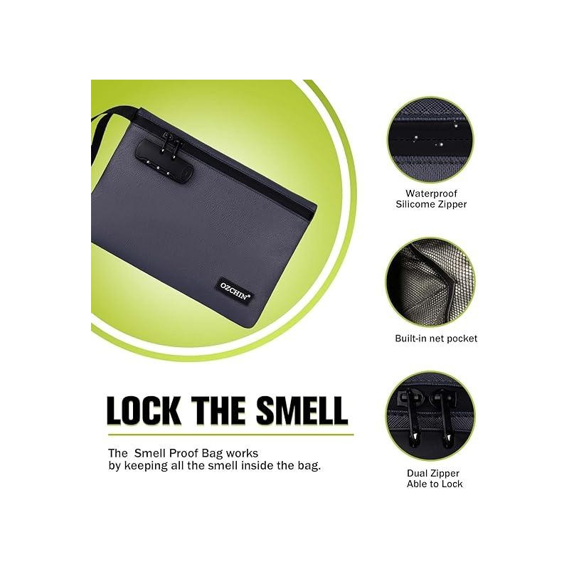 OZCHIN Smell Proof Bag with Combination Lock 10'' X 7''