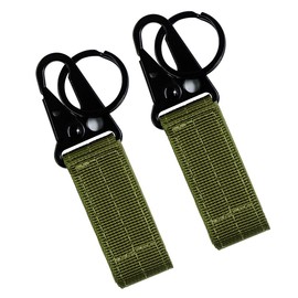 FAIRWIN Tactical Gear Clip, Nylon Key Ring Holder or Tactical Belt Keepers Military Utility Hanger Carabiner Tactical Molle Hook, Black, Tan, Green(Green,4.2 inch L and 1 inch W)