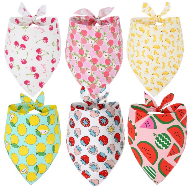 Summer Dog Bandana with Fruit Pattern, 6 Pack Pet Scarf