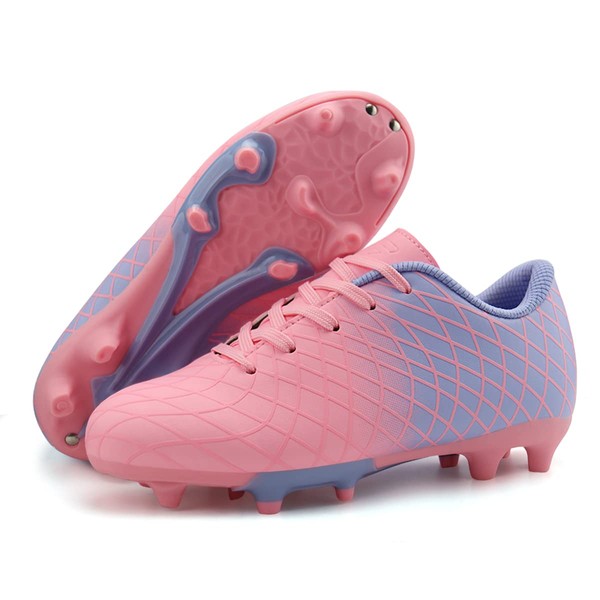 JABASIC Kids Athletic Firm Ground Soccer Cleats Outdoor Football Shoes (2,Pink Purple)