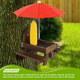 Squirrel Feeder Picnic Table with Umbrella and Corn Cob Holder,Funny Choix for Squirrel and Chipmunk Lover, Outdoor Garden Ornament for Bird Squirrel Wildlife Animal Bench Feeder Station