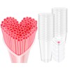 Potchen 60 Set Heart Shaped Plastic Cups with Straws 16